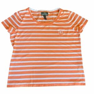 Lauren Ralph Lauren Active Orange White Striped Pocket Tee Embroidered Logo